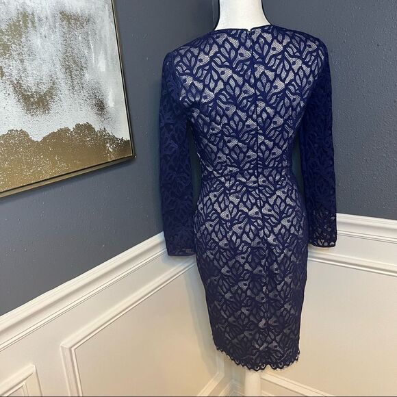 Reiss Fern Blue Lace Long Sleeve Sheath Dress - Picture 7 of 10